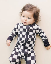Load image into Gallery viewer, Bamboo Zip Romper | Black Checkered
