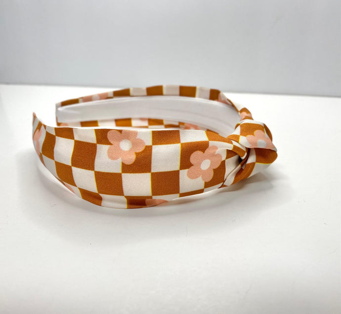 Peach Daisy Check Headband