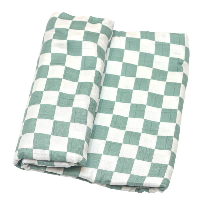 Muslin Swaddle : Sage Checkers