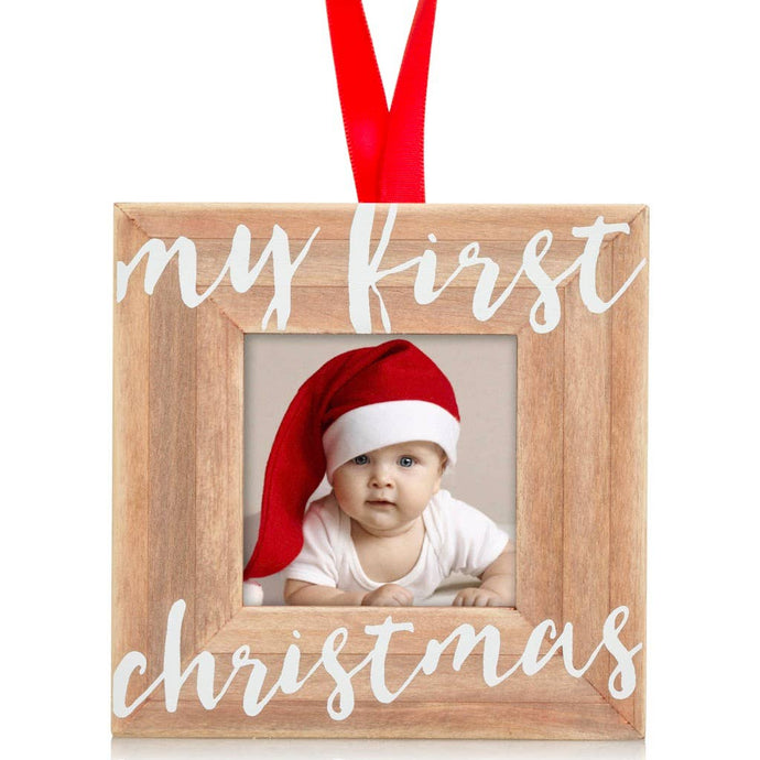 Baby's First Christmas Wooden Holiday Picture Frame Ornament